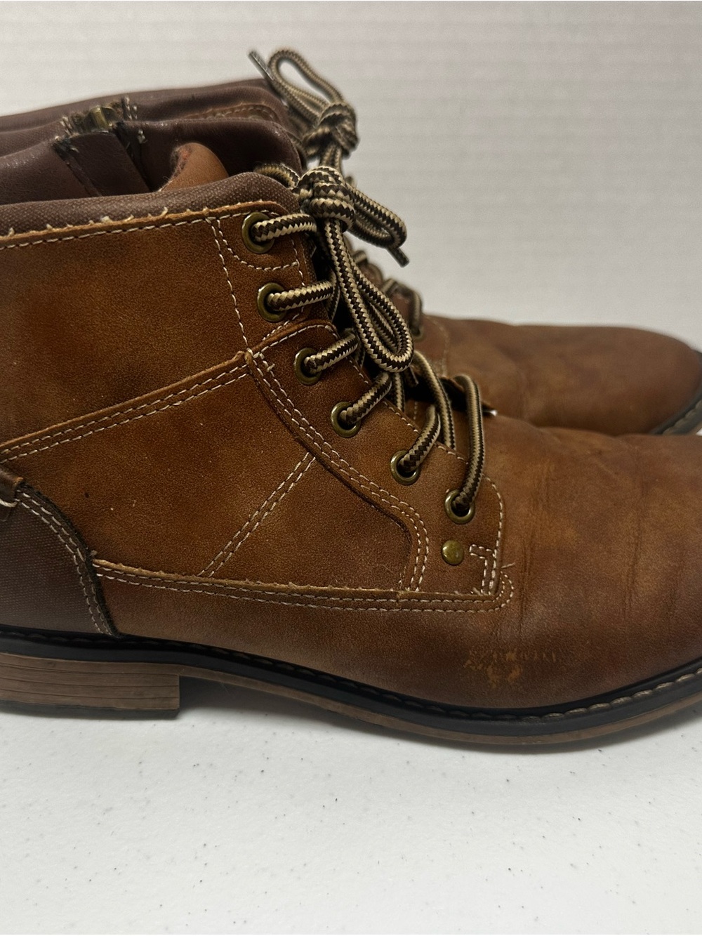 BKE Palmer Men’s Brown Lace-Up Side Zip Ankle Boots Size 11 Faux Leather Casual